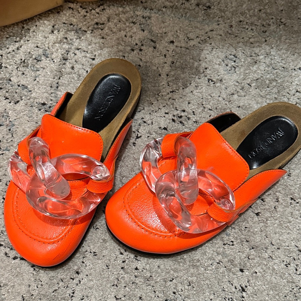 JW ANDERSON Bright Orange Mules with Clear Chain